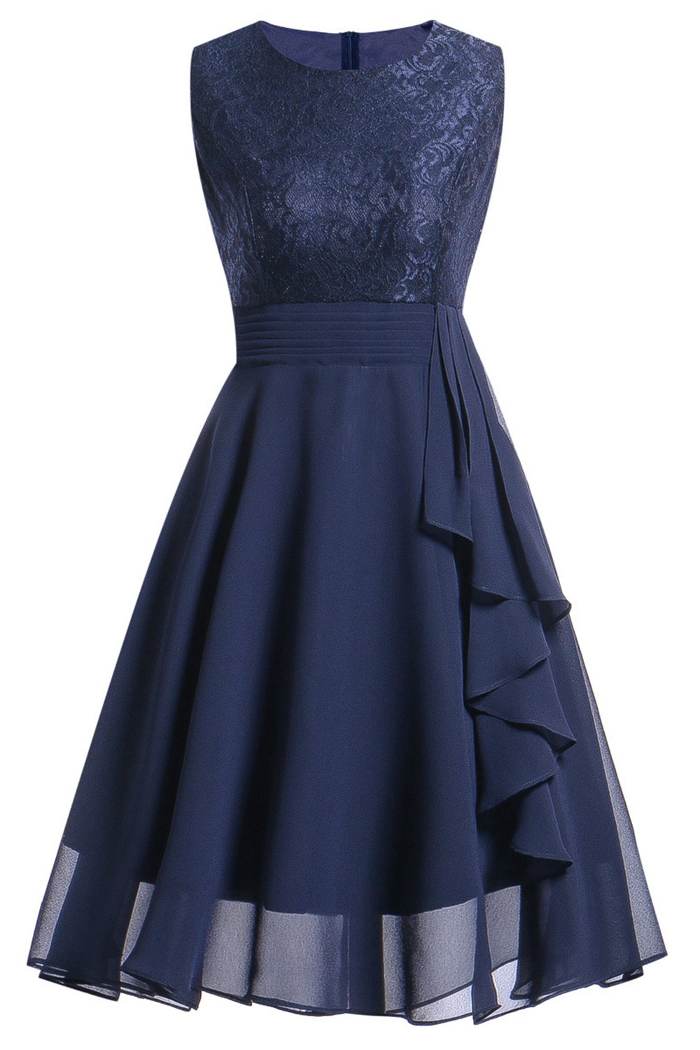 Robe de mariée en dentelle marine avec volants