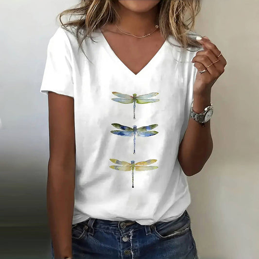 T-Shirt Décontracté Imprimé Libellule