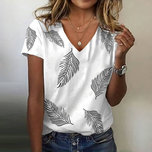 T-Shirt Décontracté À Imprimé Feuilles