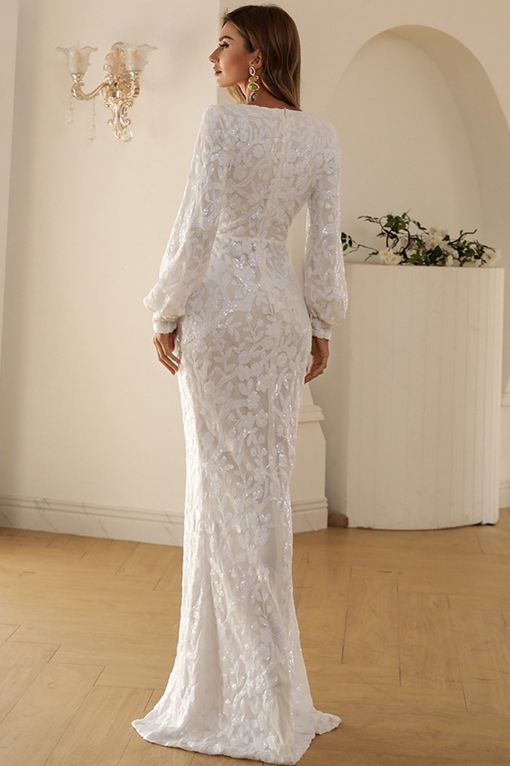 Robe Blanche V Neck Lace Maxi Boho