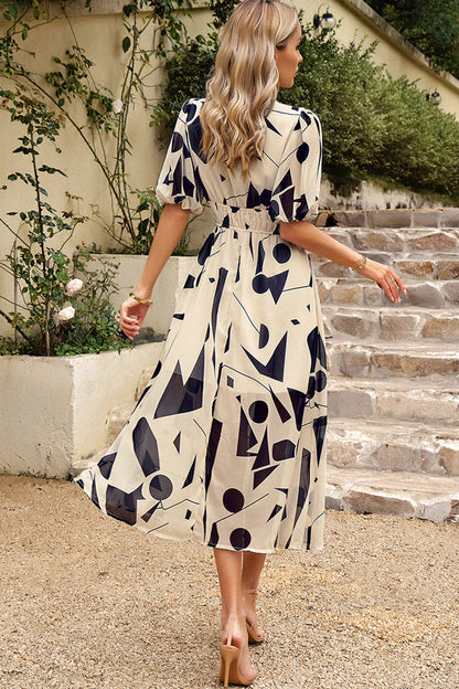 Robe d’été imprimée col V noir à col imprimé