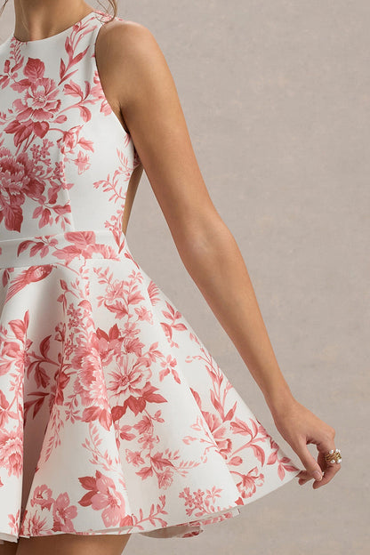 Waverly | Mini-robe rose porcelaine à encolure arrondie sans manches